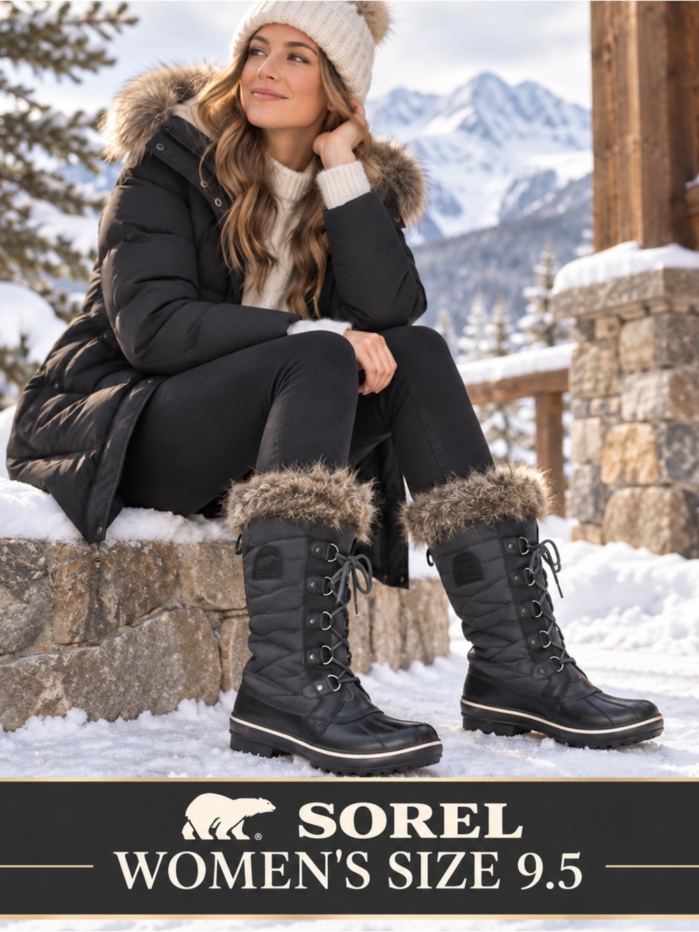 Sorel Black Women's Insulated Lace-Up Winter Boots with Faux-Fur Cuff